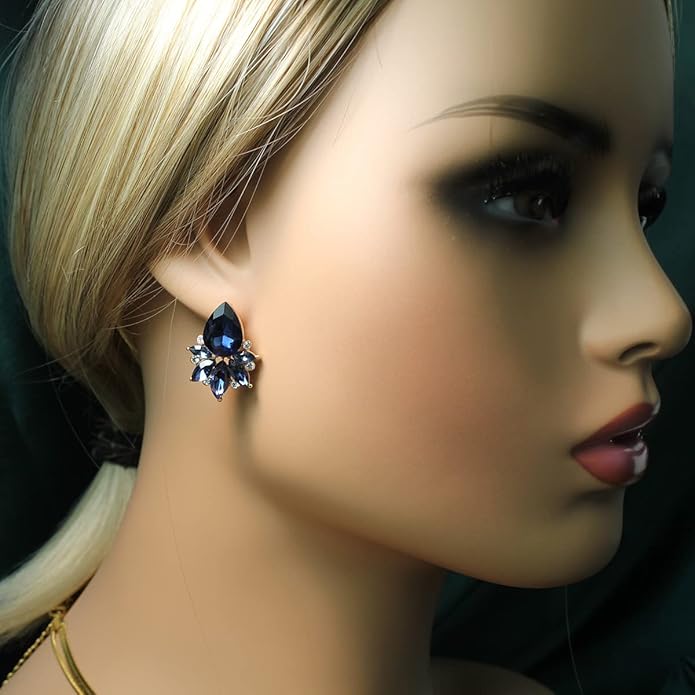 Vintage Rhinestone Earrings Fancy Crystal Cluster Drop Earrings Art Deco Earrings for Women