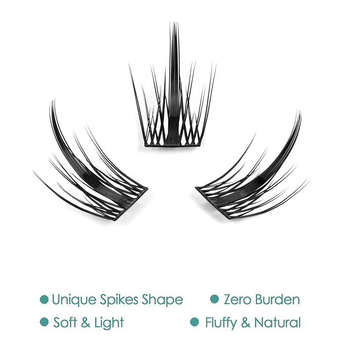 DIY Eyelash Extension, 3D Effect Glue Bonded Band Individual Lash 48 Clusters Volume Lashes Set, Home Eyelash Extension, C curl Lashes Pack 12MM-Spikes-48 Clusters
