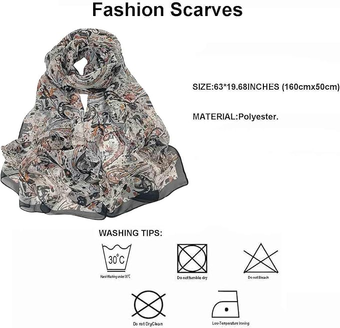 Pokeedioty Scarfs for Women Lightweight Scarves Elegant Floral Pattern Sheer Scarfs Shawls Wraps