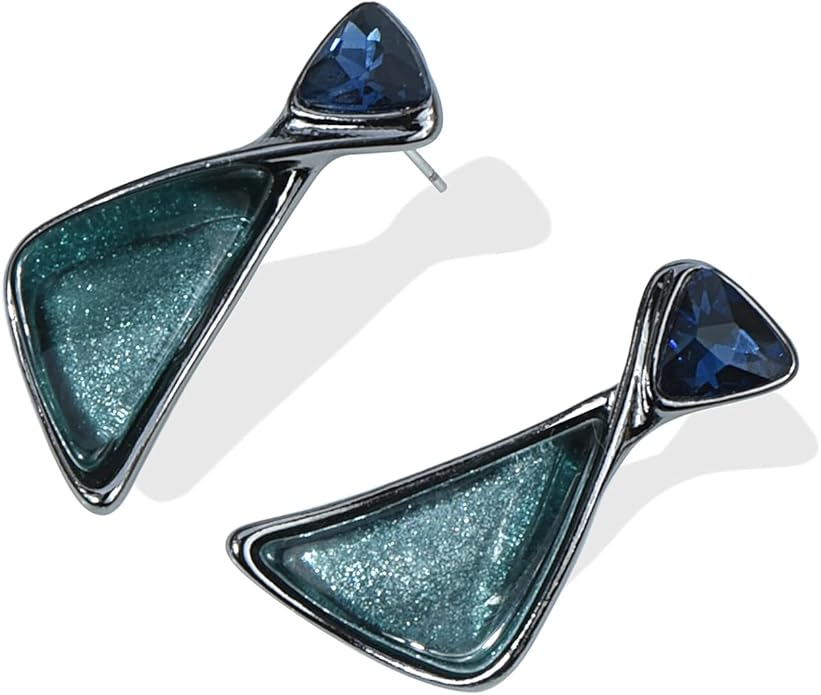 Irregular Enamel Triangle Shape Collar Bib Statement Necklace Earrings Set Women Bridal Jewelry
