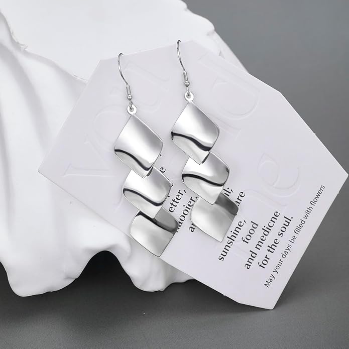 925 Sterling Silver Hooks Small Dangle Drop Earrings for Women Light Weight Tricolor Subtlety Small Fashion Dainty Perfect Jewelry for Gifts hypoallergenic Elegant Classical