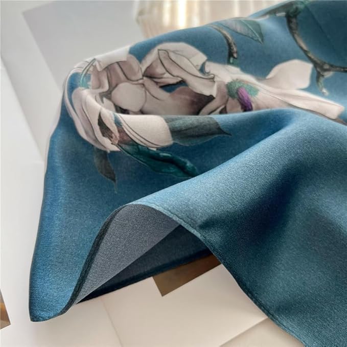 100% Mulberry Silk Scarfs for Women Floral Print Satin Long Scarf for Headscarf Hair Wraps Shawl with Gift Packed