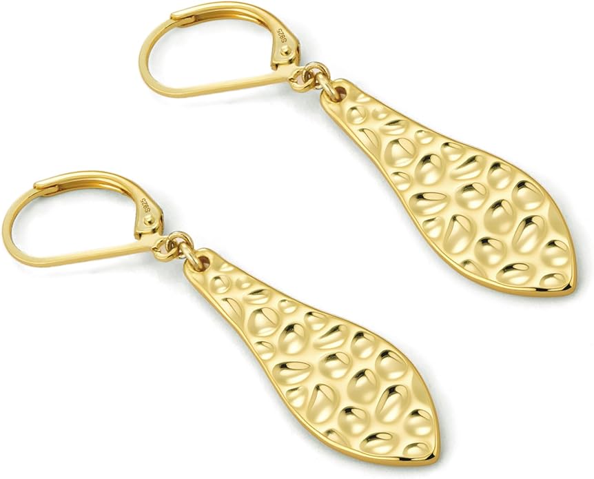 ALEXCRAFT 925 Sterling Silver Dangle Earrings for Women, 14K Gold Plated French Leverback Earrings, Hypoallergenic Lightweight Statement Hammer Square Bar Long Drop Earing for Women Trendy Jewelry