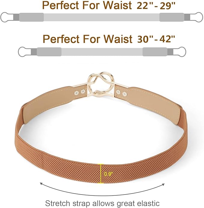 WERFORU Women Skinny Belt for Dresses Retro Stretch Waist Belt with Gold Buckle Set of 4