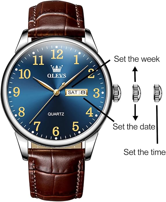 OLEVS Mens Watches, Casual Leather Watches for Men Easy to Read Quartz Number Watch with Date Waterproof Blue/Black/Silver Face Men's Wrist Watches…