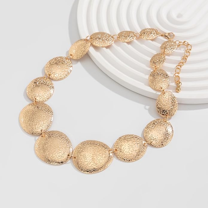 Elegant Gold Choker Necklace and Earring Set for Women, Textured Jewelry Set, Statement Necklace & Drop Earrings for Parties and Events