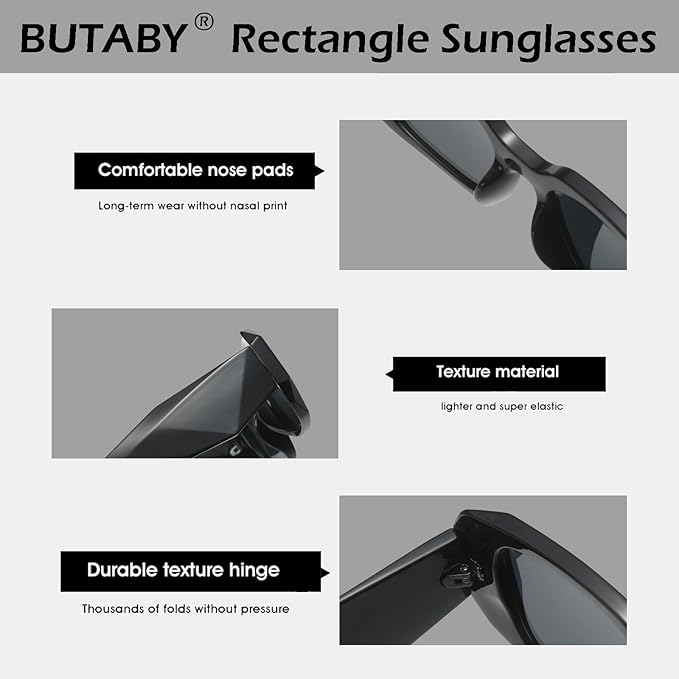 BUTABY Trendy Rectangle Sunglasses for Women Men Retro Sun Glasses Vintage Fashion Square Frame