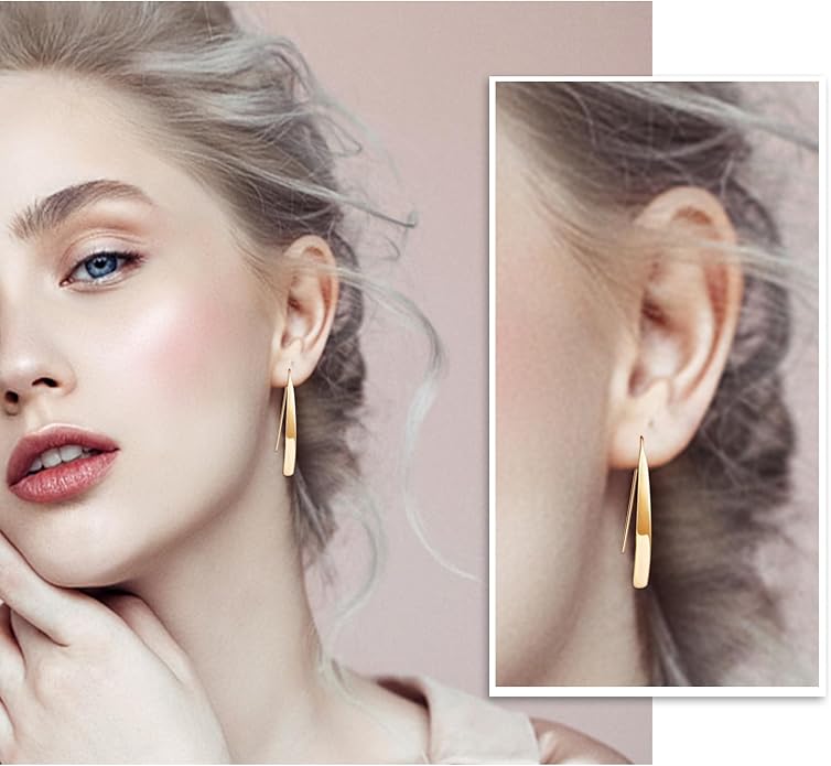 14K Gold Hoop Earrings for Women, Hypoallergenic Spiral Threader Gold Plated Dangle Earrings Fashion Jewelry,Gift for Women