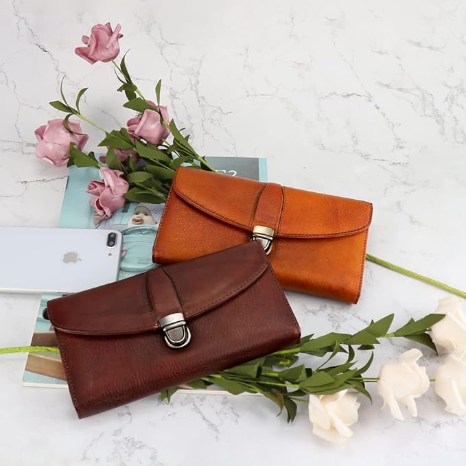 ORIREAL Women's Wallet Genuine Leather Wallet for Ladies Large Capacity Hand-Crafted Wallet Card Holder Purse
