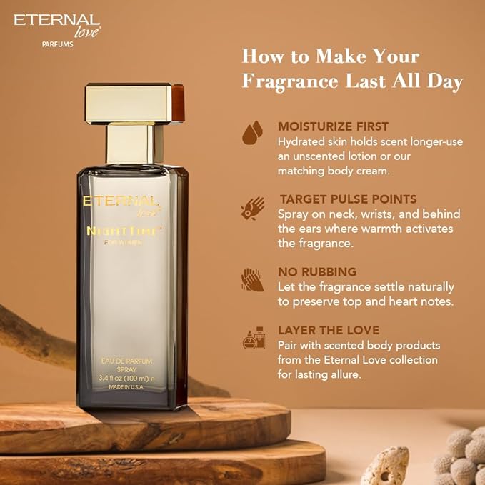 Eternal Love Nighttime for Women - Long Lasting Eau de Parfum Spray - Romantic Big Floral Fragrance with Rose & Jasmine - Warm Sophisticated Scent - 3.4oz