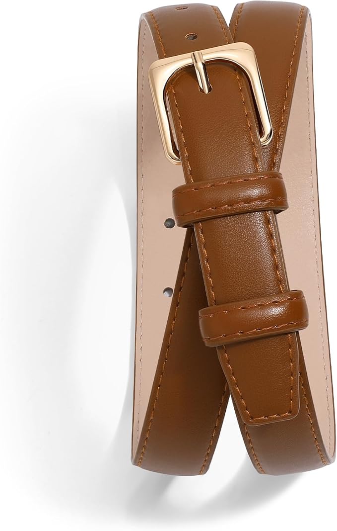 VONMELLI Womens Thin Leather Belt for Jeans Pants Dress Fashion Skinny Belt with Gold Buckle for Women