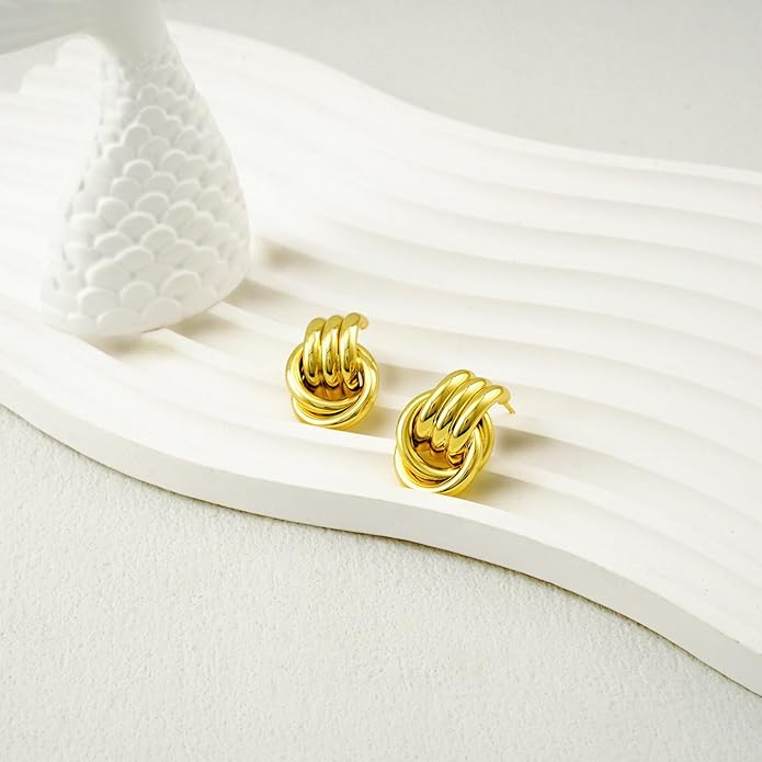 Chunky Small Knot Earrings Gold Silver Geometric Earrings for Women Dainty Gold and Silver Plated Dangle Drop Earrings Hypoallergenic and Lightweight Fashion Trendy Jewelry Gifts