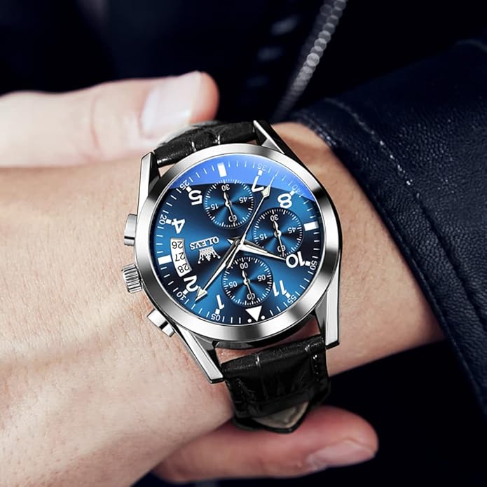 OLEVS Men's Watches Brown Leather with Date,Casual Watches for Men,Large Face Watches Men,Chronograph Mens Watch,Sport Waterproof Business Dress Analog Quartz Men's Wrist Watches Reloj De Hombre