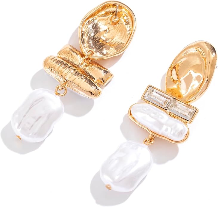 Statement Pearl Dangle Earrings,Gold and Large Pearl,Luxury Chandelier Organic Style Earrings