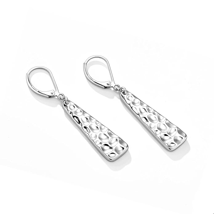 ALEXCRAFT 925 Sterling Silver Dangle Earrings for Women, 14K Gold Plated French Leverback Earrings, Hypoallergenic Lightweight Statement Hammer Square Bar Long Drop Earing for Women Trendy Jewelry