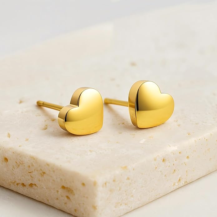 Zeffy Hypoallergenic 925 Sterling Silver/14K Gold Plated Stud Earrings, Dainty Simple Heart Earrings for Women Girls