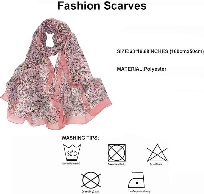 Pokeedioty Scarfs for Women Lightweight Scarves Elegant Floral Pattern Sheer Scarfs Shawls Wraps