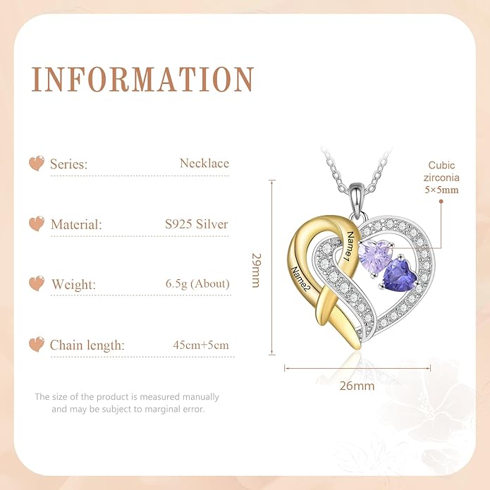 GLAMCARAT Personalized mothers necklace with birthstones names sterling silver jewelry for women customized engraved necklace