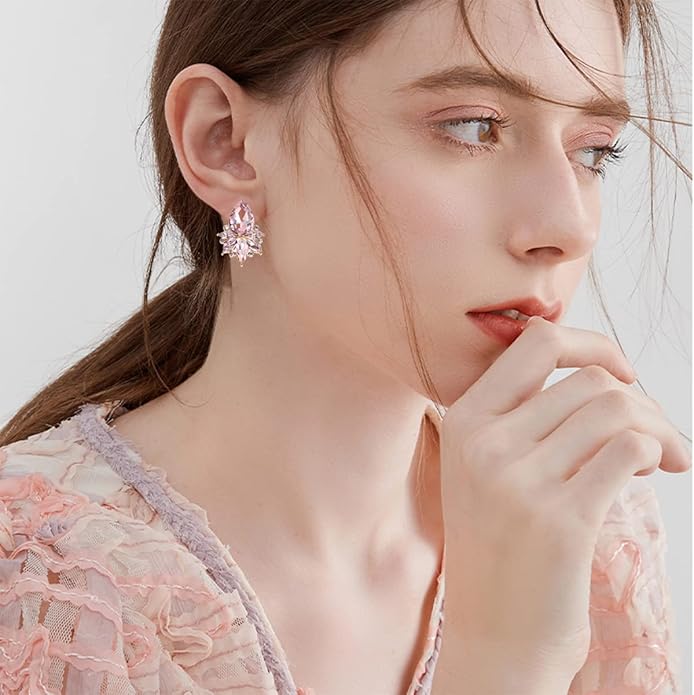 Vintage Rhinestone Earrings Fancy Crystal Cluster Drop Earrings Art Deco Earrings for Women