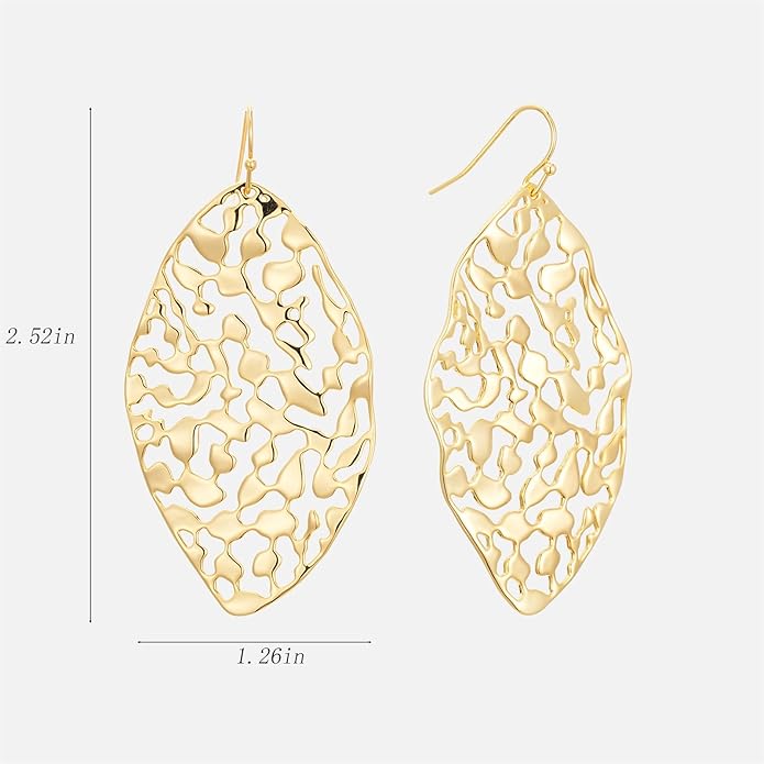 Large Gold Earrings for Women, Chunky Gold Statement Drop Dangle Earring Maple Leave Ginko Leaf Jewelry Gifts