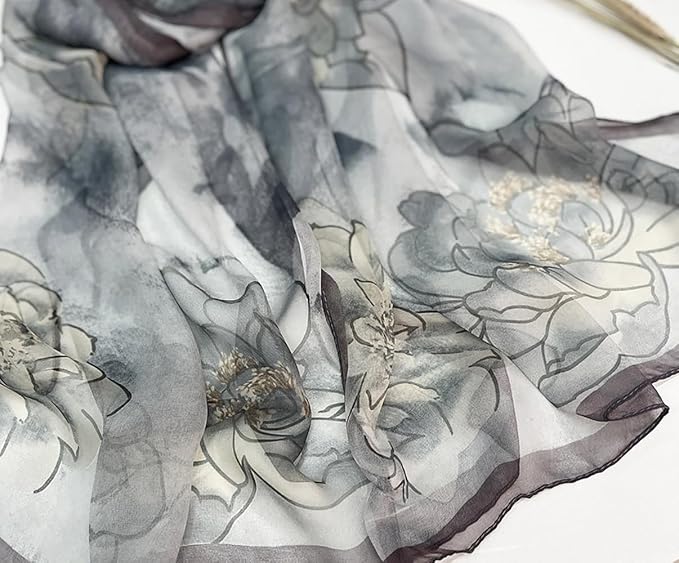 Pokeedioty Scarfs for Women Lightweight Fashion Scarves Elegant Floral Pattern Sheer Scarfs Sunscreen Shawls Wraps