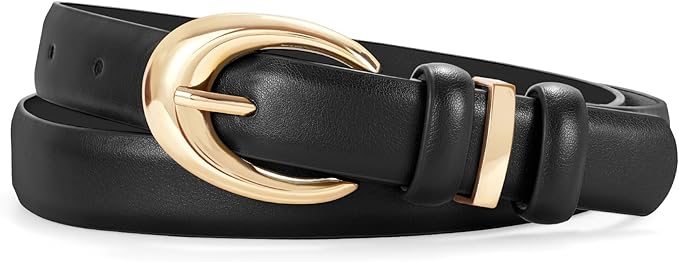TRIWORKS Women Leather Belt for Jeans Pants Fashion Ladies Skinny Faux Leather Dress belt with Gold Buckle