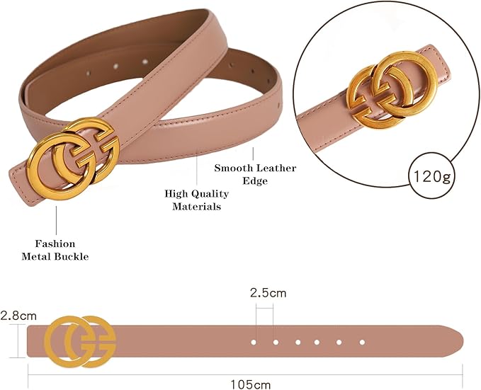 Women's Fashion Classic Metal Buckle Leather Belt with Jeans Dress