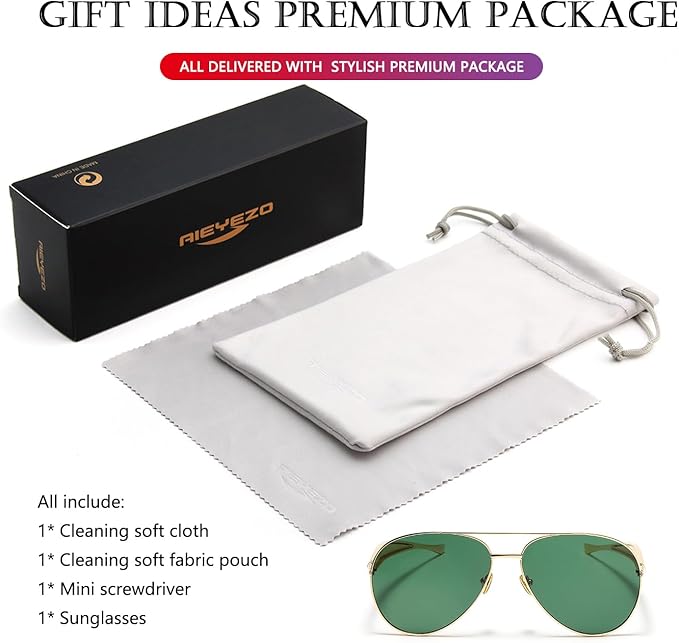 AIEYEZO Gold Aviator Sunglasses for Women Men Oversized Thick Frame Sun Glasses Fashion Retro Sardine Pilot Shades