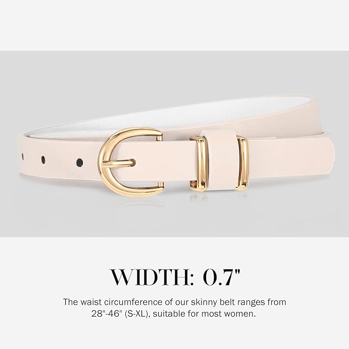 VONMELLI Womens Skinny Leather Belt Thin Waist Belts for Women Fashion Dress Jeans with Gold Buckle
