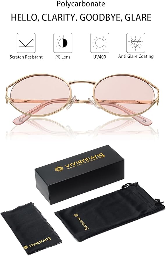 Retro Oval Sunglasses Womens Trendy 2026, Vintage Y2K Women's Shades Fashion 90s Sun Glasses UV Protection VF2252