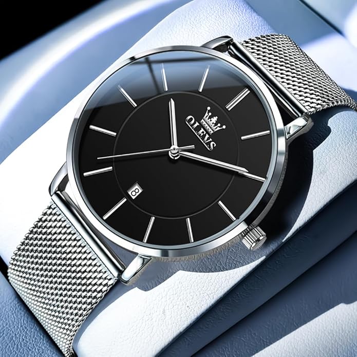 OLEVS Mens Watches Minimalist Ultra Thin Fashion Casual Analog Quartz Date Watch Waterproof Slim Simple Big Face Dress Wrist Watch Leather Band for Men