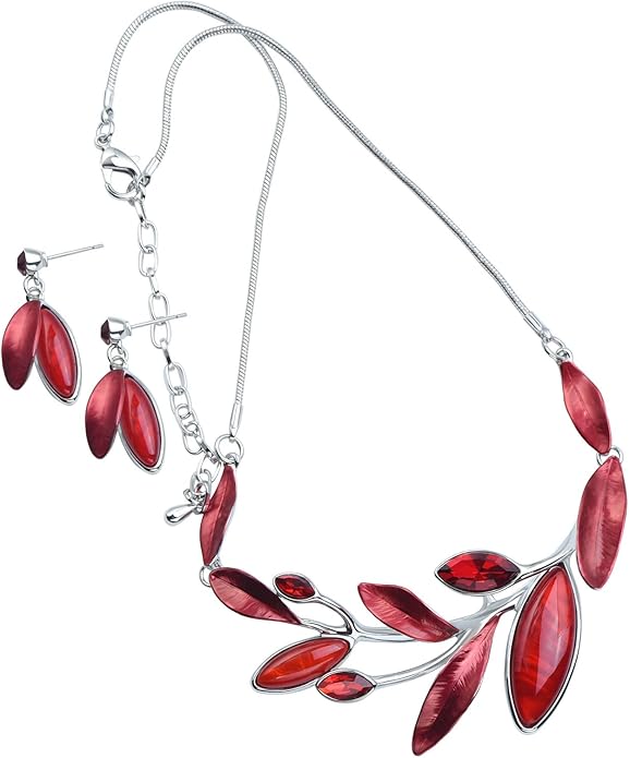 Vintage Statement Jewelry Set Leaf Floral Bohemian Boho Statement Necklace Earring Set Crystal Fashion Costume Jewelry