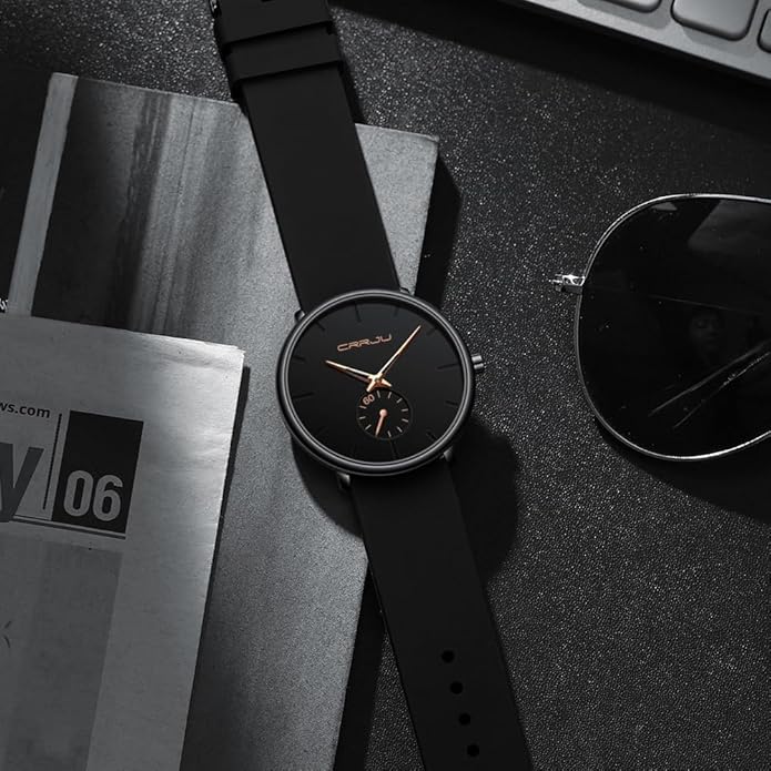 CRRJU Men’s Women Watch Casual Stylish Waterproof Quartz Unisex Wristwatches, Ultra Thin Watches for Men Women, Colorful Silicone Band