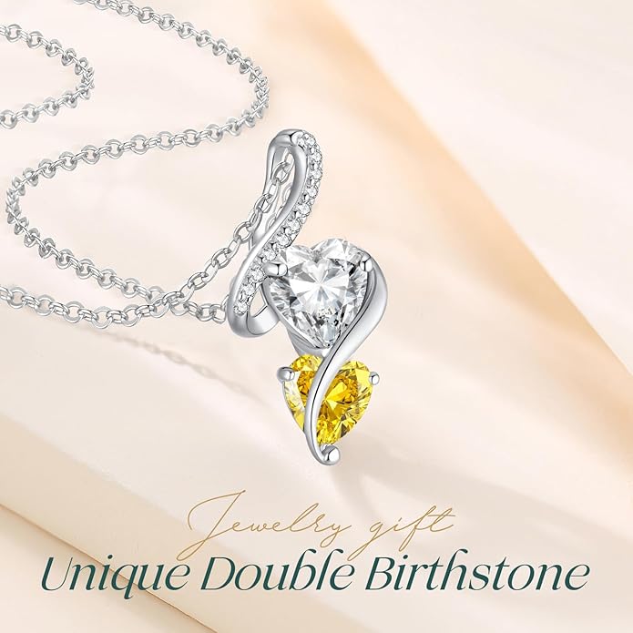 LOUISA SECRET Unique Double Heart Necklace Gifts for Wife Women, 925 Sterling Silver Tiny Birthstone Pendant Jewelry Gift for Her Girlfriend Mom Valentine's Day Anniversary Mother's Day Birthdays & Christmas