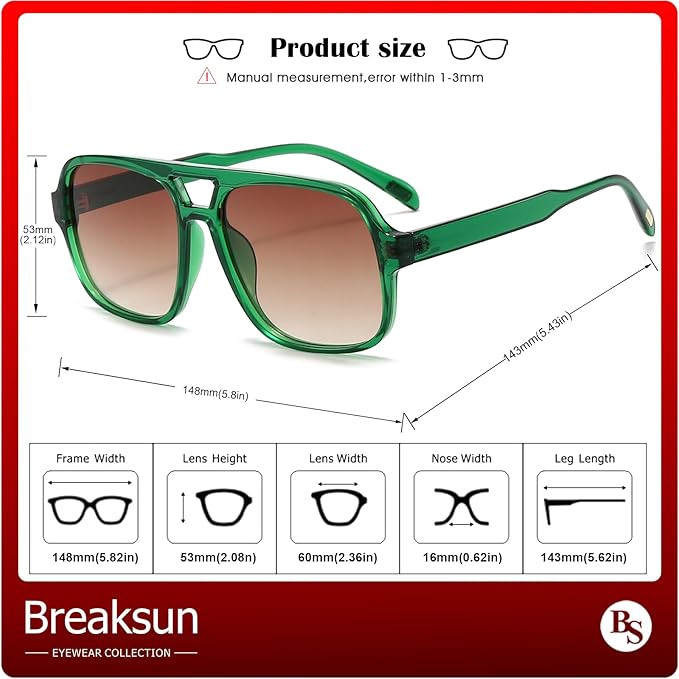 Retro Aviator Sunglasses for Women Men Trendy Classic 70s Square Aviator Sun Glasses Vintage Shades