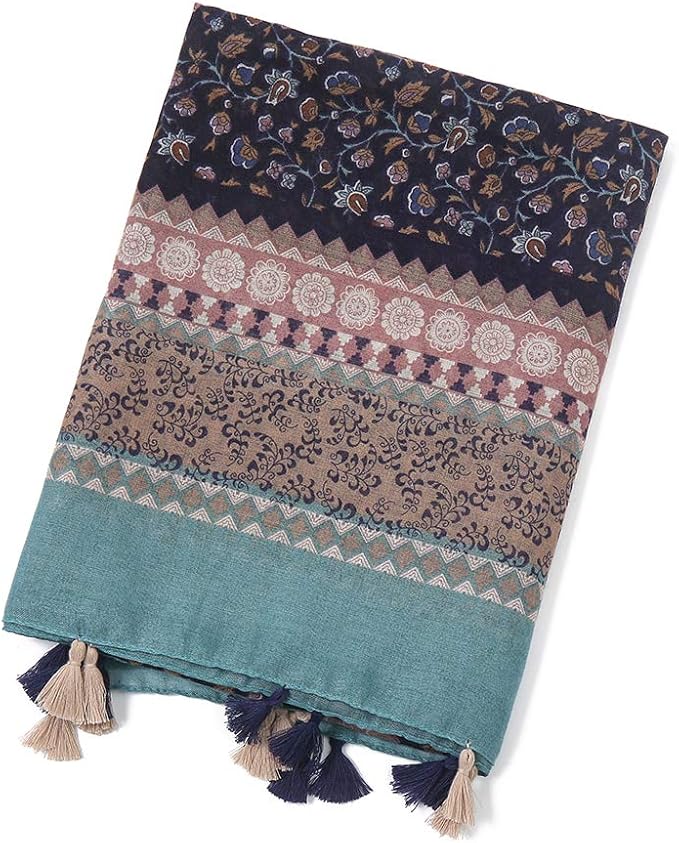 Yeieeo Boho Scarf for Women Lightweight Floral Printed Scarf Fall Winter Fashion Fringed Shawl