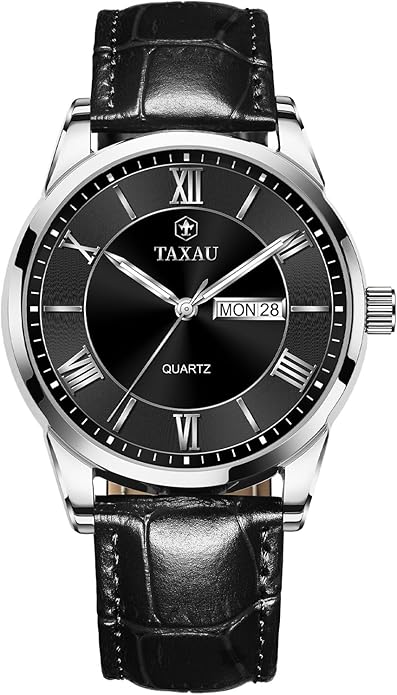 Leather Band Mens Watches with Day Date Quartz Analog Large Face Classic Watch Roman Numerals Dress Luminous Rlojes para Hombres