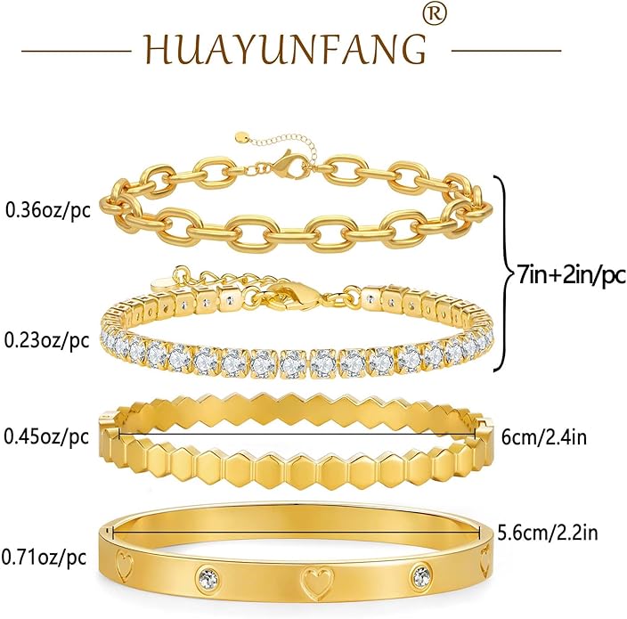 Gold Chain Bracelet Set for Women 14K Gold Plated Bracelets Multi-Layer Stackable Bracelet Dainty Cuban Paperclip Chain Bracelets Pack Jewelry