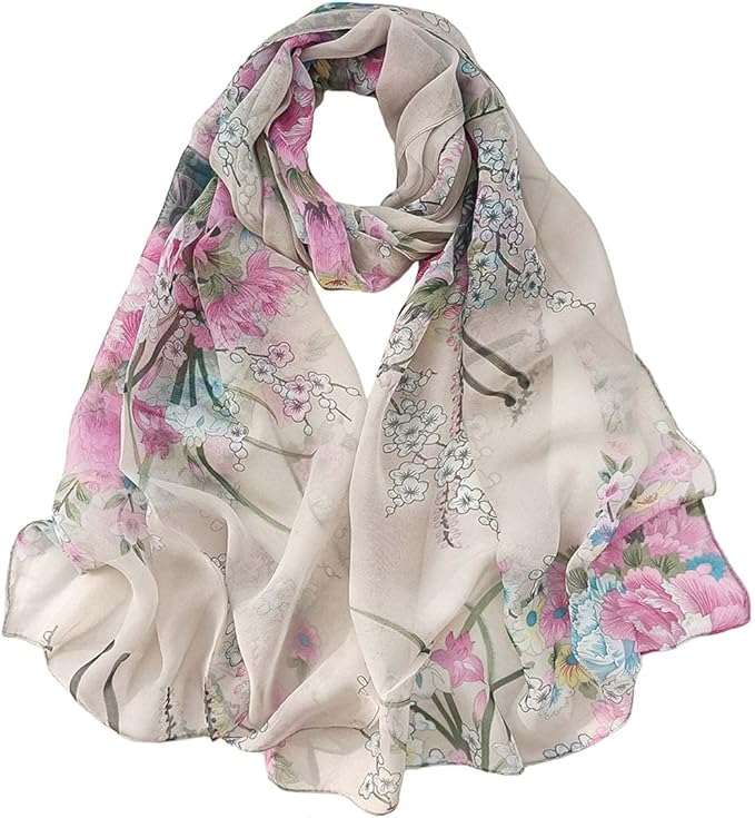 Pokeedioty Scarfs for Women Lightweight Fashion Scarves Elegant Floral Pattern Sheer Scarfs
