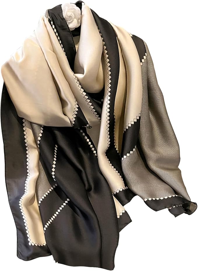 NUWEERIR Womens 100% Large Mulberry Silk Scarf Long Satin Scarf Fashion Lightweight Wraps
