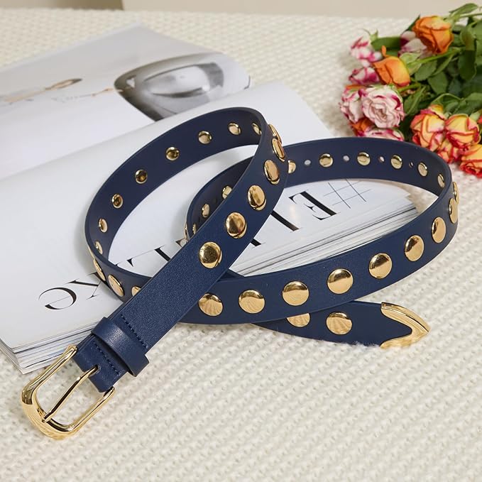 VATAN Women Leather Belt for Jeans Dresses Pants Fashion Ladies Casual Waist Belt with Gold Buckle