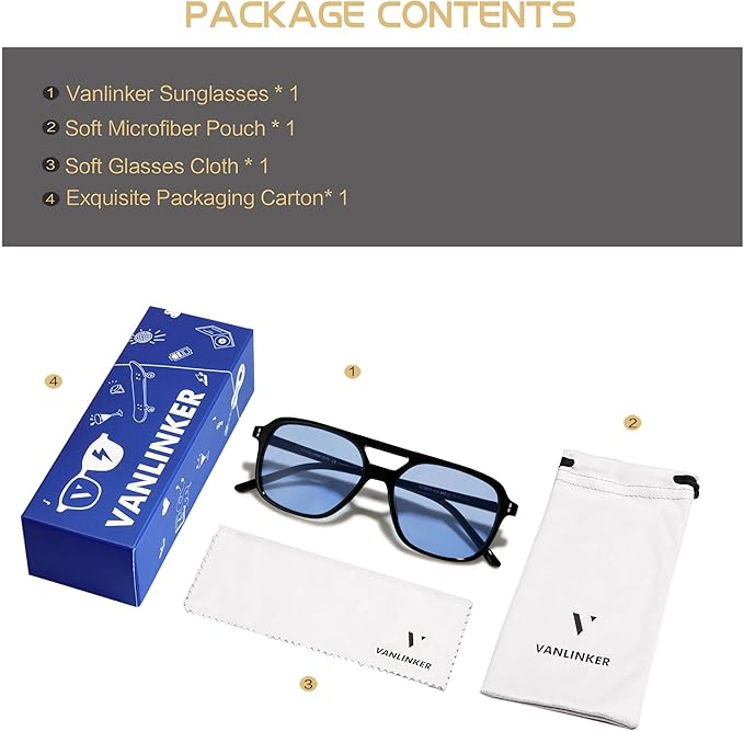 VANLINKER Retro Vintage 70s Square Aviator sunglasses for women men VL9611X