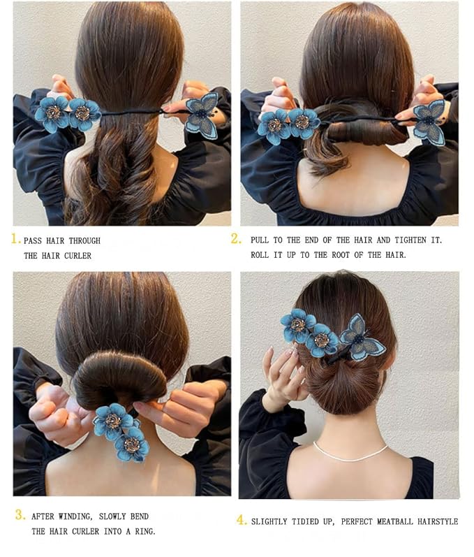 3 Pieces Bun Maker for Round Crown Hairstyles - Lazy Curler Clips & Hair Accessories for Women, Girls & Kids (Style 4)