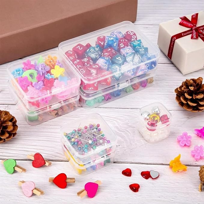 SATINIOR 24 Packs Small Clear Plastic Beads Storage Containers Box with Hinged Lid for Storage of Small Items, Crafts, Jewelry, Hardware (4.45 x 3.3 x 1.18 Inches)