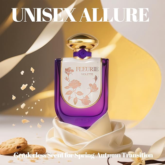 Riiffs Fleurie Violet Women's Gourmand Perfume Eau de Parfum - Vanilla Powder,Matiere Premiere, Rose, White Florals Scent with 24H Longevity | 3.4 Fl Oz 80% Vol Seductive Edible Fragrance