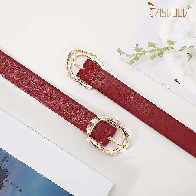 JASGOOD 3 Pack Women Belts for Jeans Pants Ladies Leather Waist Belt Casual Fashion Trend Belt for Women with Gold Buckle