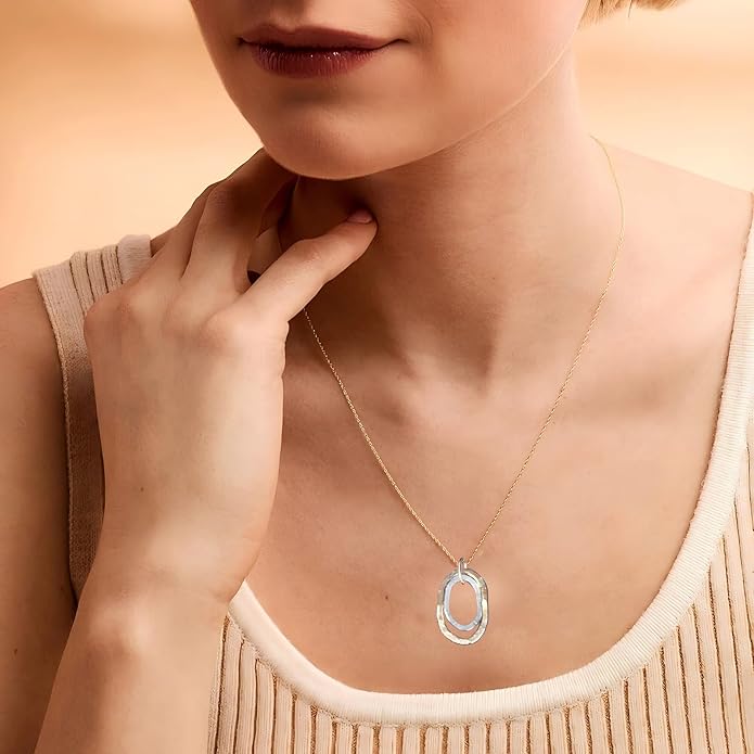 Jojomina Mixed Metal Necklace Gold and Silver Circle Pendant Two Tone Ring Necklaces for Women Western Boho Jewelry