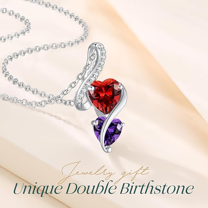 LOUISA SECRET Unique Double Heart Necklace Gifts for Wife Women, 925 Sterling Silver Tiny Birthstone Pendant Jewelry Gift for Her Girlfriend Mom Valentine's Day Anniversary Mother's Day Birthdays & Christmas