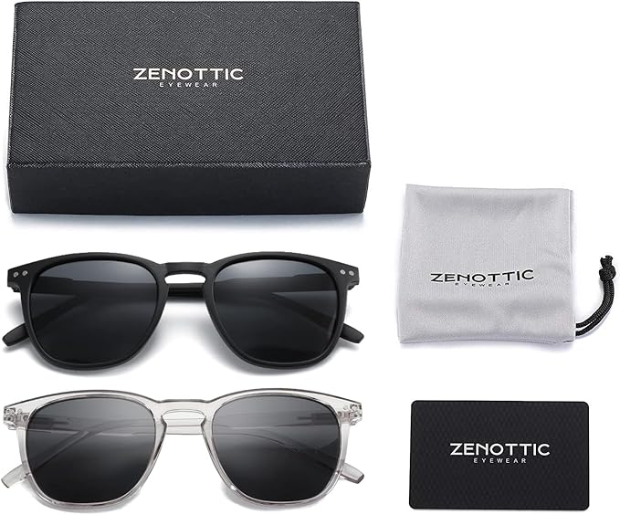ZENOTTIC Polarized Sunglasses for Women Men: Retro Shades Round | Square Frame UV Protection 2 Pack