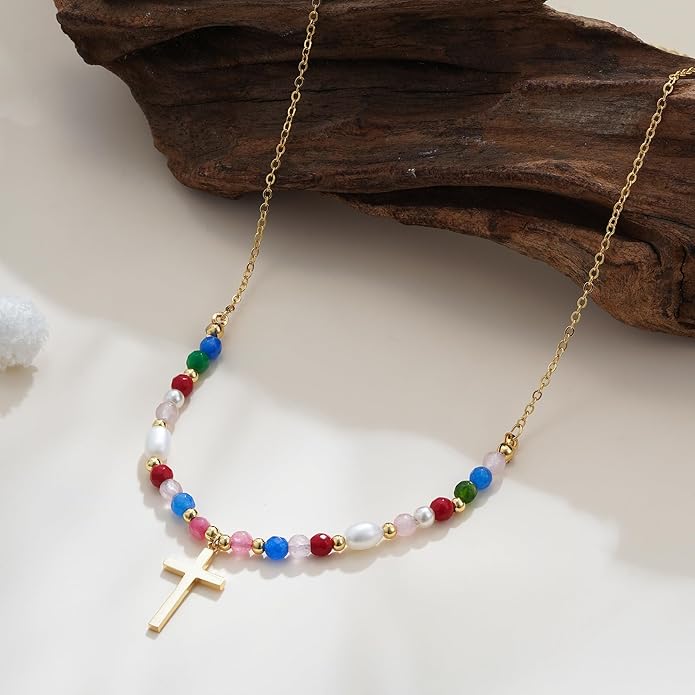 Cross Necklace for Women Trendy - Dainty 18K Real Gold Plated Minimalist Cross Necklace Non Tarnish Waterproof Trendy Cute Simple Small Necklaces Easter Christian Religious Faith Jewelry Gifts